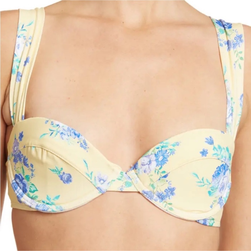 Weworewhat Wide Strap Underwire Bikini Top in Golden Hour - Yellow Floral